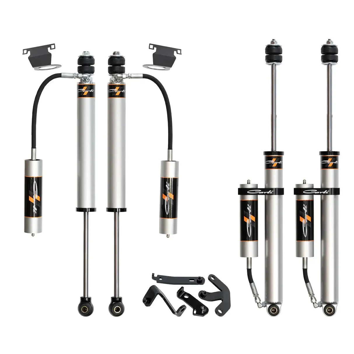 2005-2024 Powerstroke Carli Pathfinder 2.5 Level Height Remote Shocks & Reservoir Mounts (CS-FLVLSPKG-CS25RR-A)-Shocks-Carli Suspension-Dirty Diesel Customs