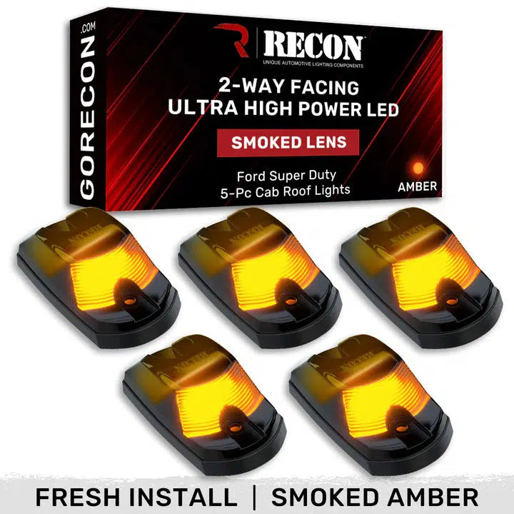 2017-2024 Powerstroke Cab Roof Light Set 2-Way Front & Rear Facing Ultra High-Power LED's Multiple Lens & Colors (5 Pack) (264342XXXXXX)-Marker Lights-RECON Lights-264342BKHPAM-Dirty Diesel Customs