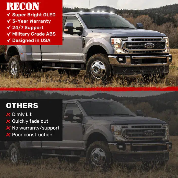 2017-2024 Powerstroke Cab Roof Light Set 2-Way Front & Rear Facing Ultra High-Power LED's Multiple Lens & Colors (5 Pack) (264342XXXXXX)-Marker Lights-RECON Lights-Dirty Diesel Customs