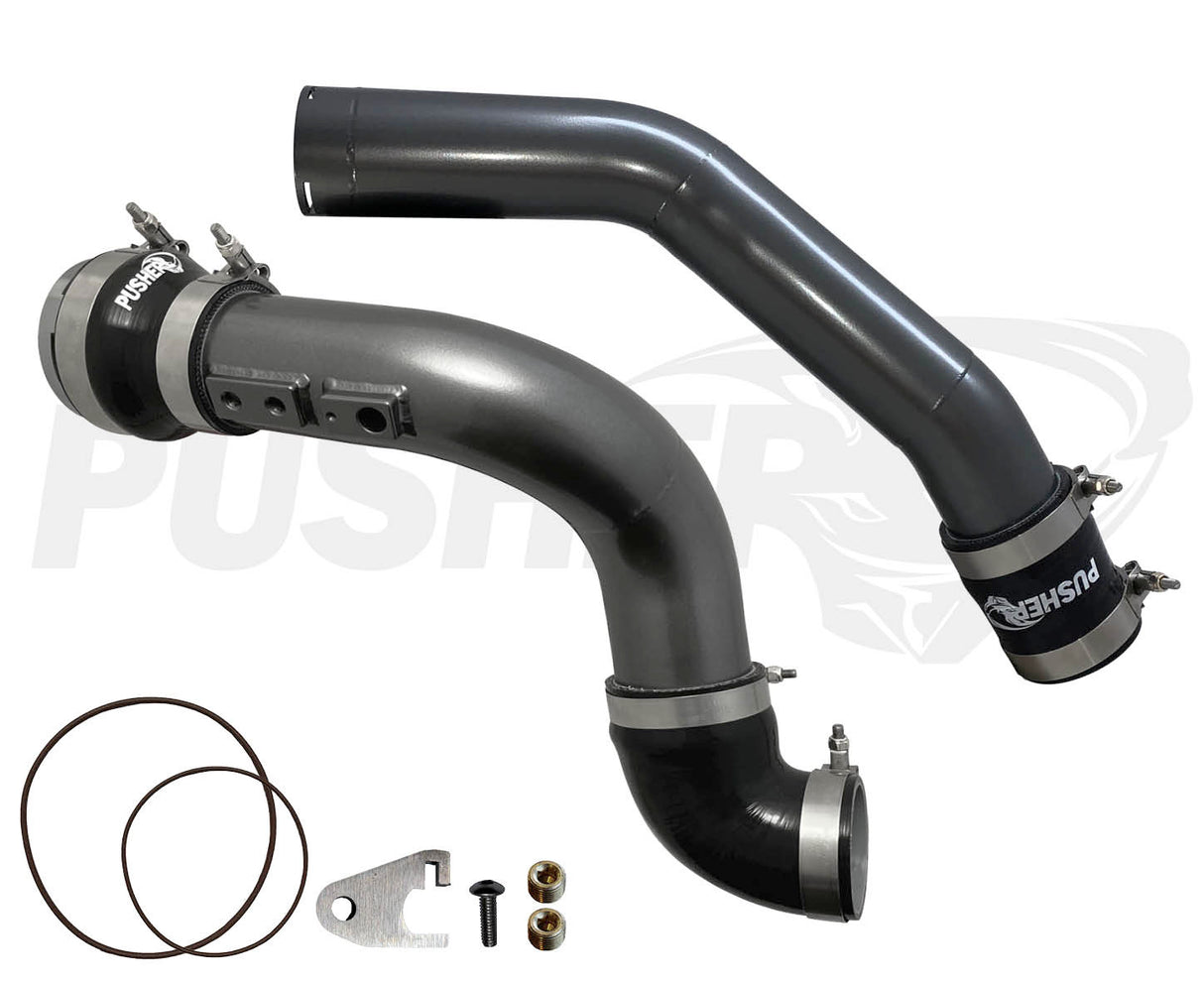 Pusher 3" Hot and Cold Side Charge Tube Set w/ Throttle Valve Adapter for 2023-2026 Ford 6.7L Powerstroke - Titanium