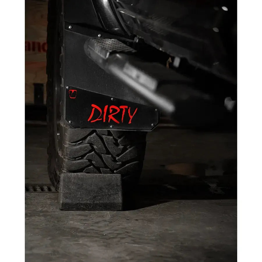 OG Dirty Long-John Mud Flaps Red (garage-sale-TI-LJ-12-CC-DIRTY-OG)-Mud Flap-Trigger Industries-Dirty Diesel Customs