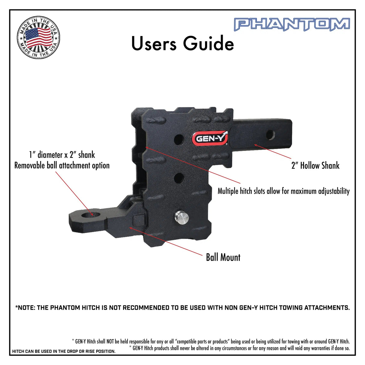 Phantom 5k Drop Hitch w/ 2" Shank (GH-102358)-Drop Hitch-Gen-Y Hitch-Dirty Diesel Customs