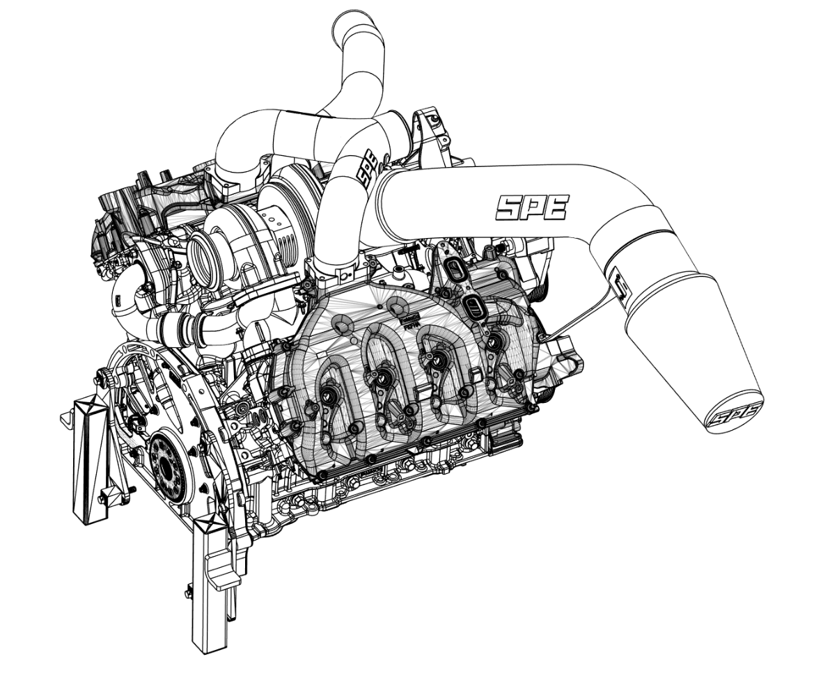 2011-2019 Powerstroke SPE S400 Emperor Turbo System line drawing on 6.7L engine