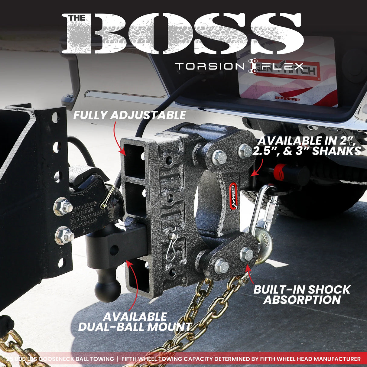 Gen-Y | The Boss Torsion-Flex 10k Drop Hitch | 10" Drop | 2" Shank | Dual Ball Mount (GH-1016)