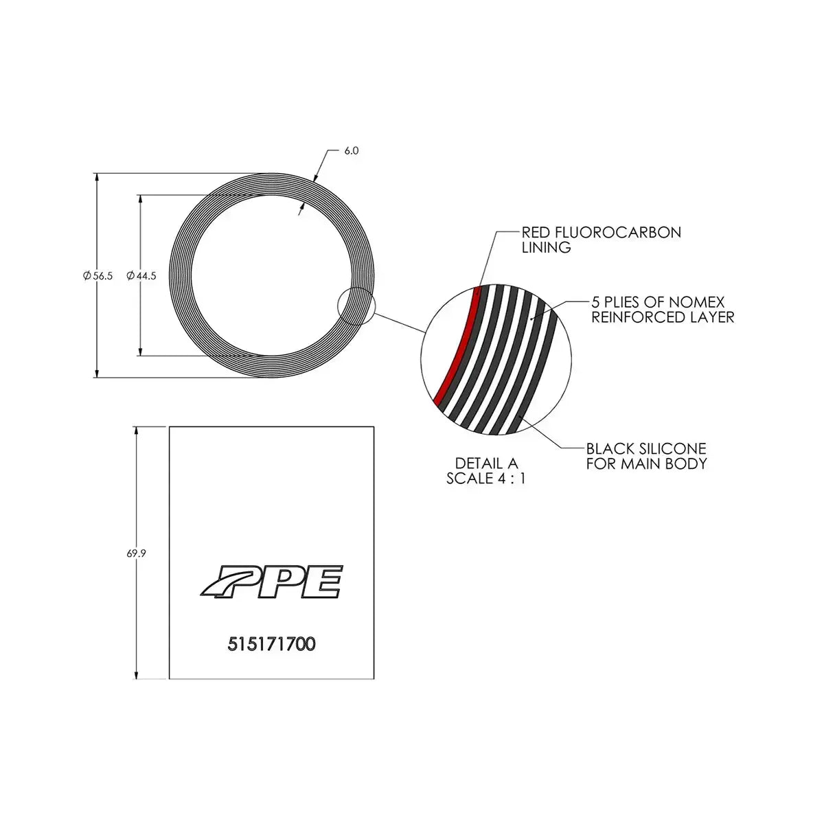 Universal 1.75" ID x 2.75"L Performance Silicone For Custom Applications (515171700)-Hoses-PPE-Dirty Diesel Customs