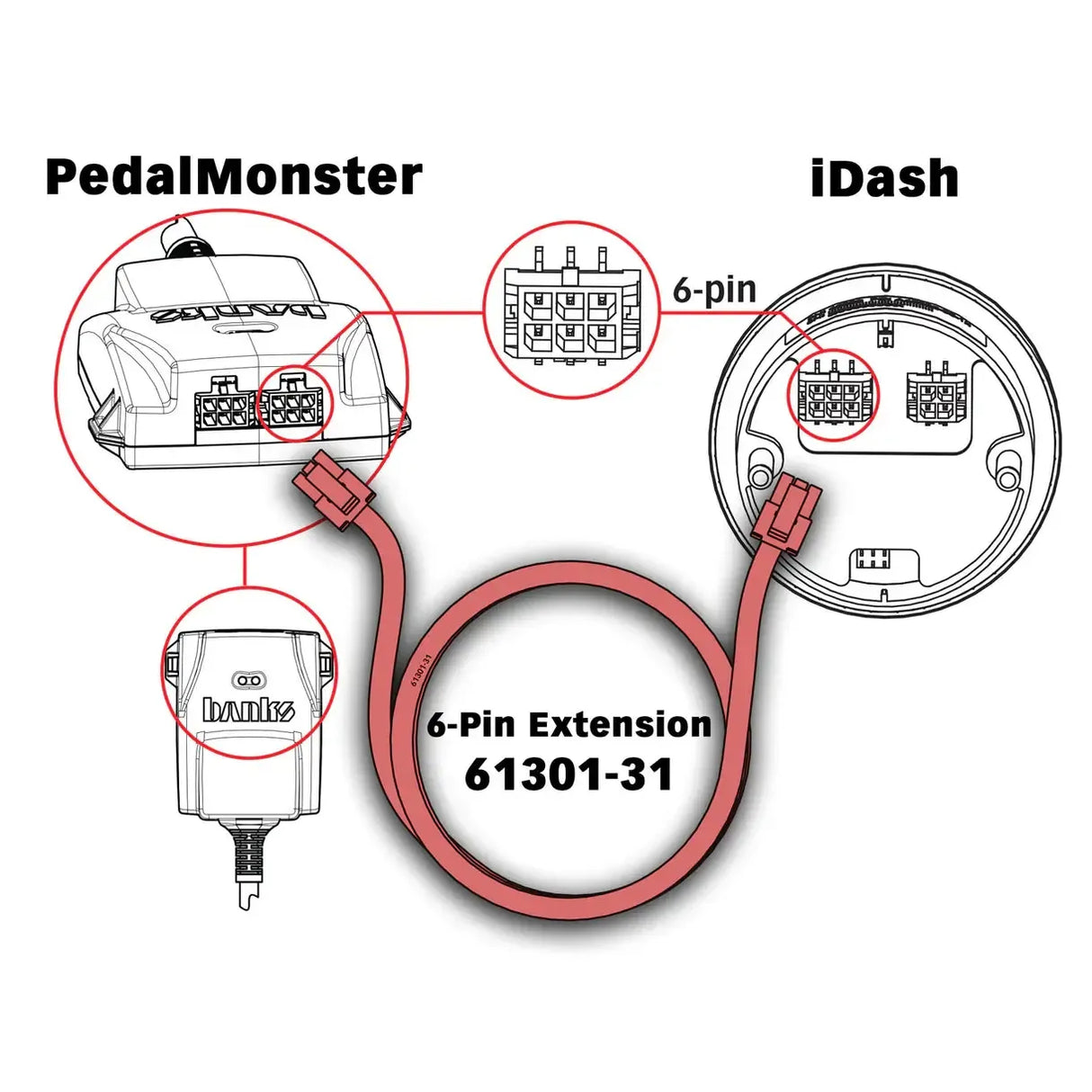 Universal B-Bus In-Cab 6-Pin Extension Cable (61301-31)-Cable Extension-Banks Power-Dirty Diesel Customs
