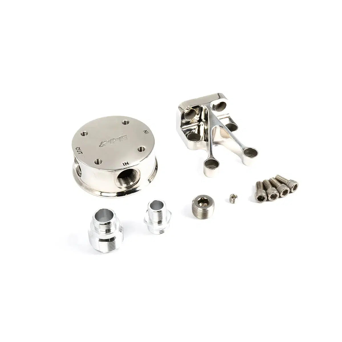 Universal Remote Oil Filter Mount Kit Polished 304 SS (114002000)-Fuel Filter Relocation Kit-PPE-Dirty Diesel Customs