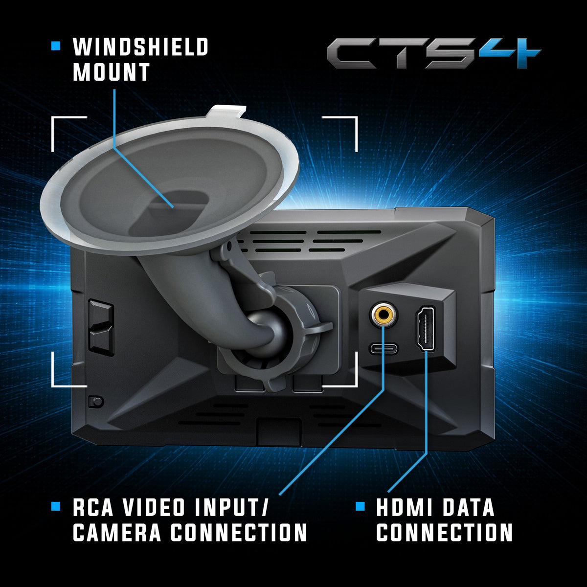 Edge Insight CTS4 windshield mount, RCA camera input and HDMI connection