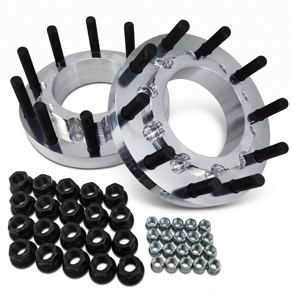 Included billet aluminum dually adapters with all mounting hardware, studs and lug nuts