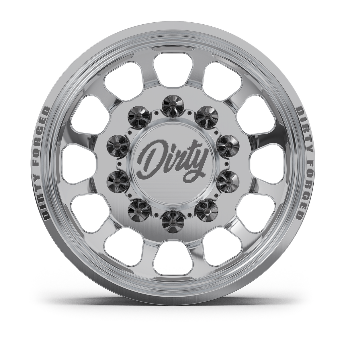 Dirty Forged Roadstar dually wheel set, rear wheel, face-on view