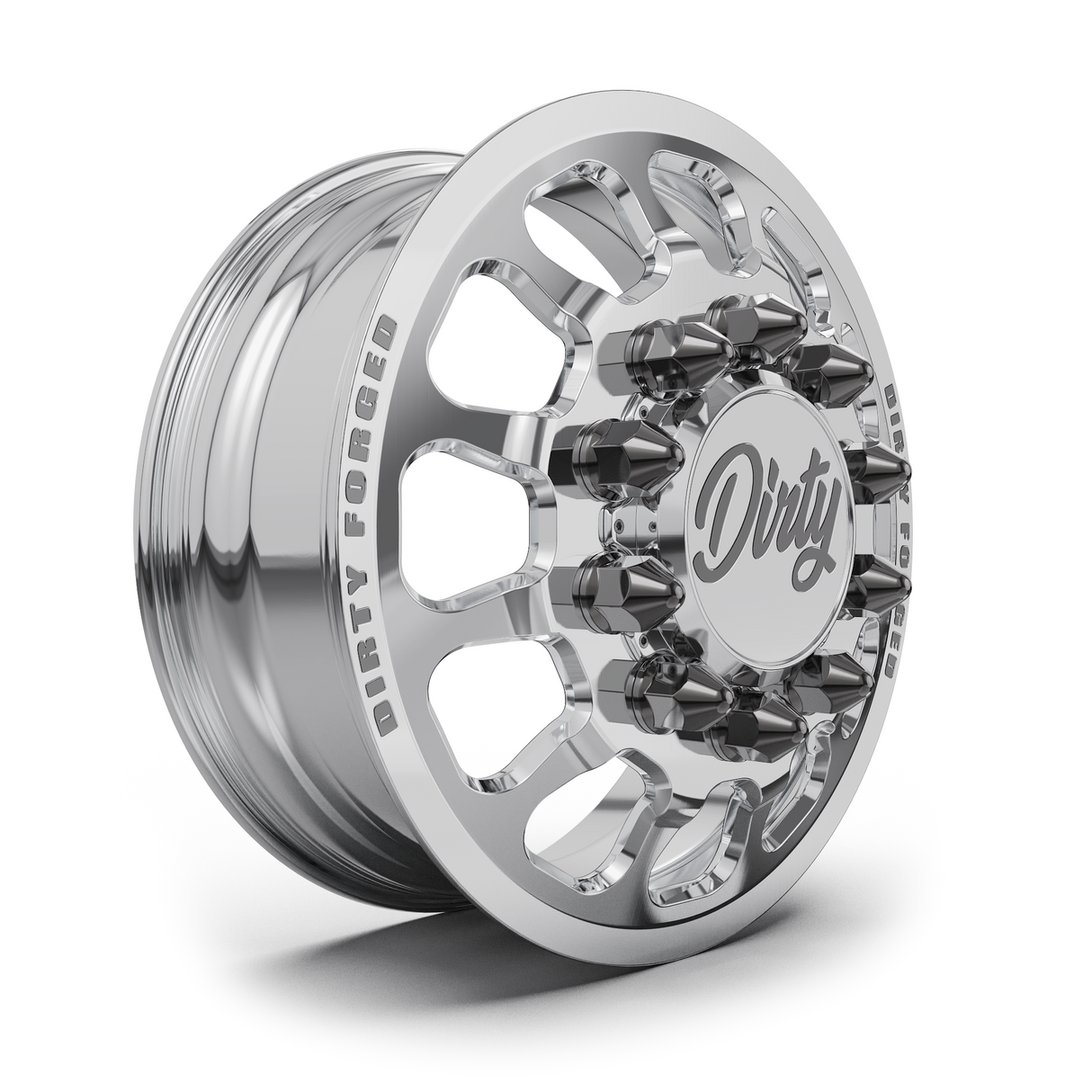 Dirty Forged Roadstar dually wheel set, front wheel, angled view