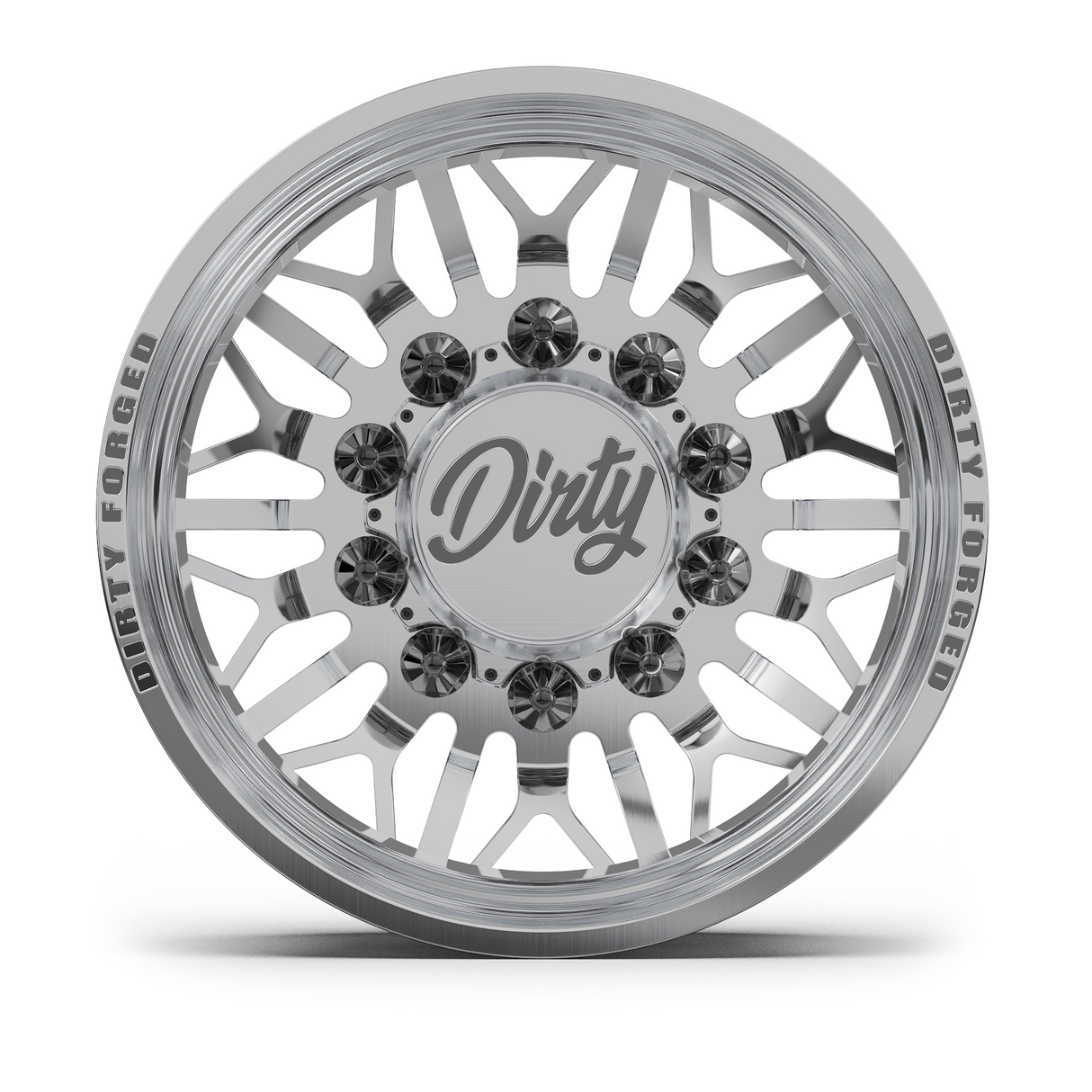 Dirty Forged Voyager dually wheel set, rear wheel, face-on view