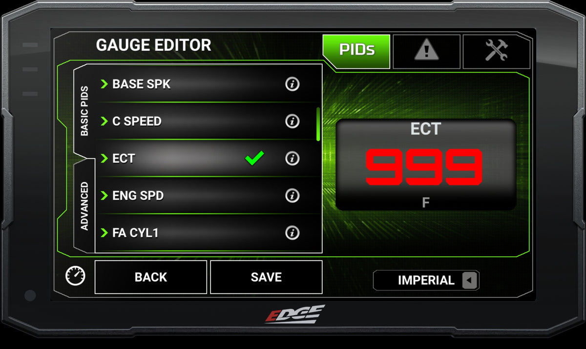 Edge Insight CTS4 PID selection and gauge editor