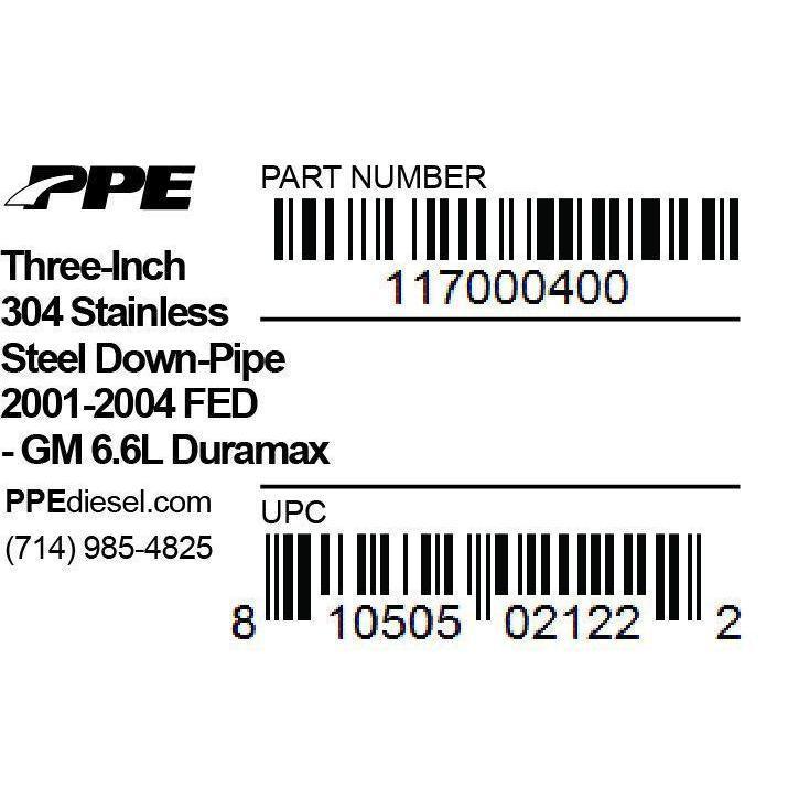 2001-2004 Duramax 3" Stainless Steel Downpipe (117000400)-Downpipe-PPE-Dirty Diesel Customs