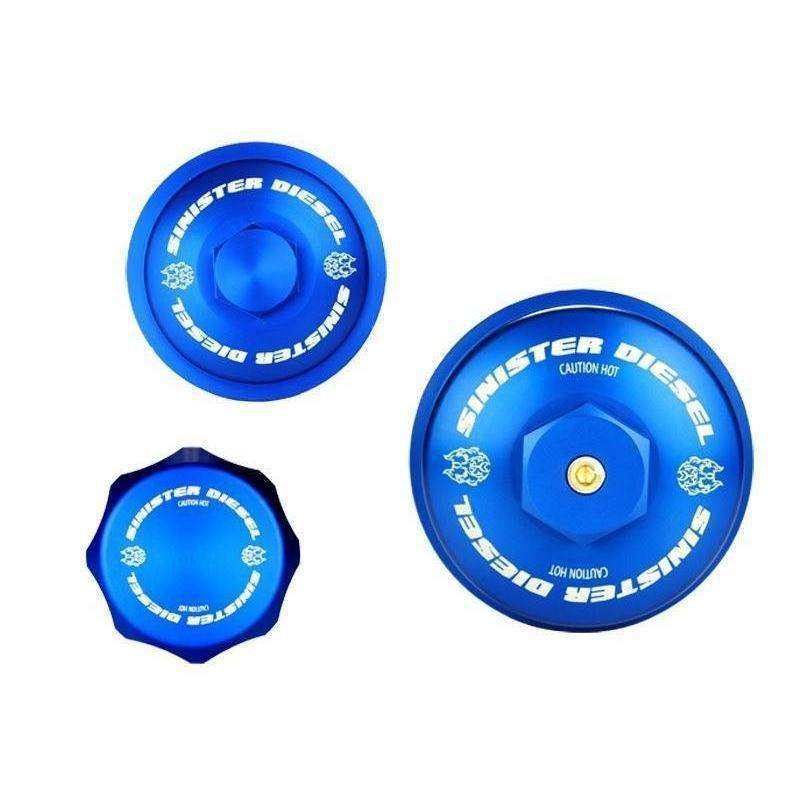 2003-2007 Powerstroke Sinister Billet Blue Cap Kit (SD-BCK-6.0)-Oil Cap-Sinister-Dirty Diesel Customs