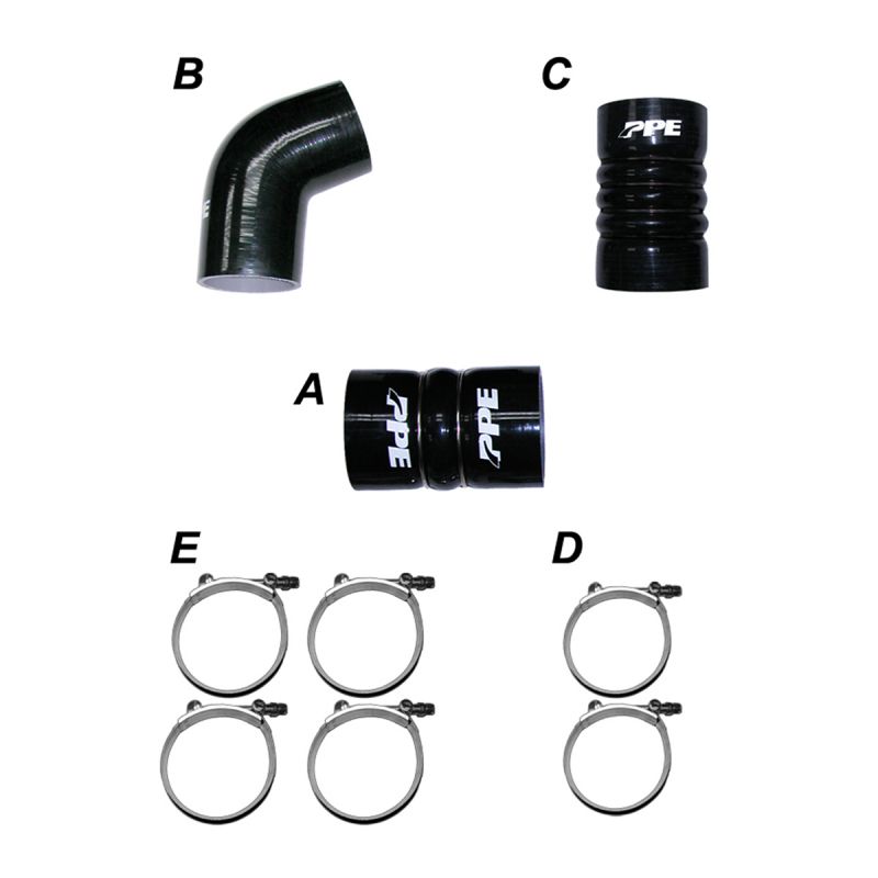 2006-2010 Duramax Silicone Hose Kit w/ S.S. Clamps (115910610)-Intercooler Hose Kit-PPE-Dirty Diesel Customs