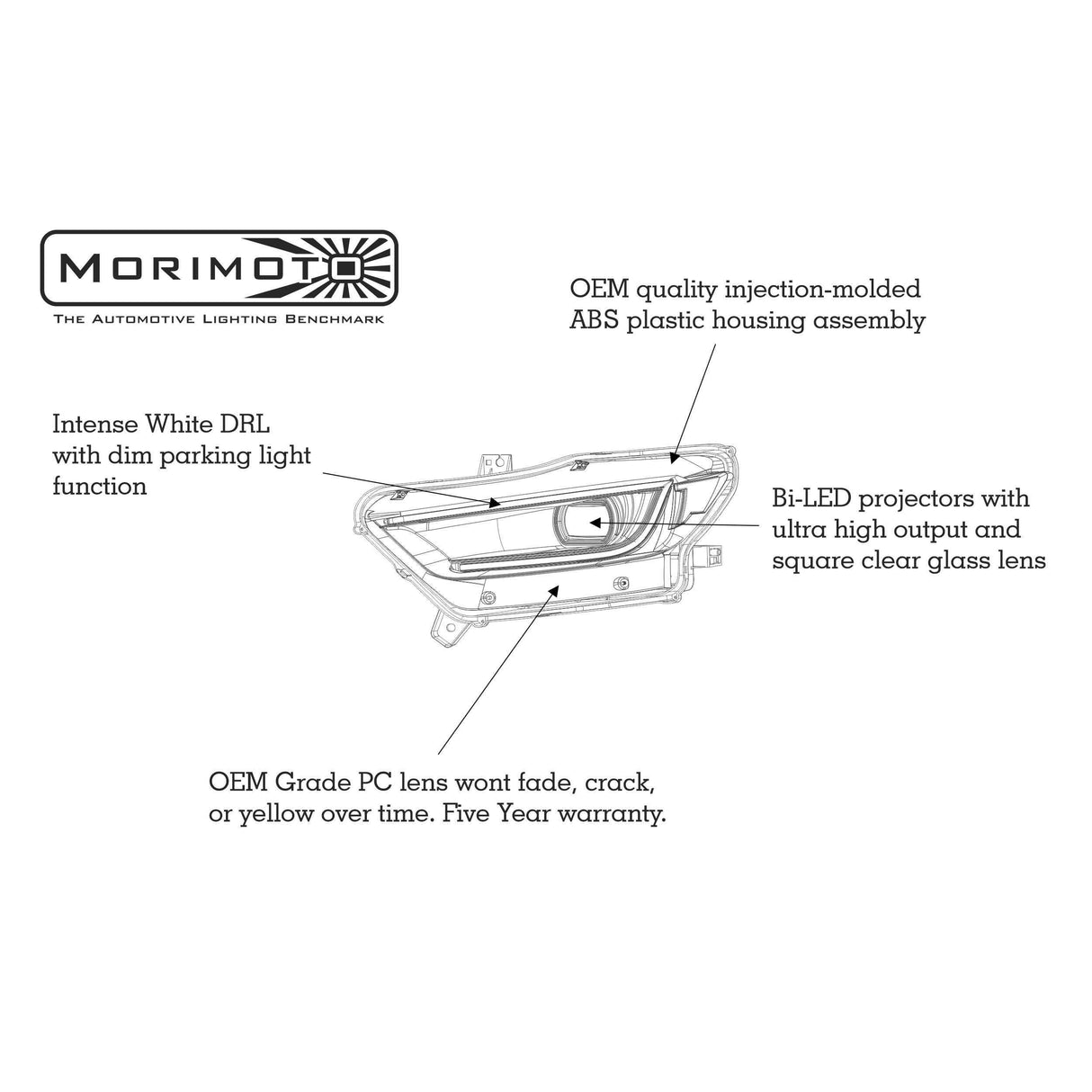 2015+ Ford Mustang XB LED Black Headlights (LF410)-Headlights-Morimoto-Dirty Diesel Customs