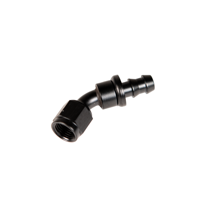 Universal 8" 45 Deg To Hose Barb Black (FPE-PL-45-08)-Adapters-Fleece Performance-Dirty Diesel Customs