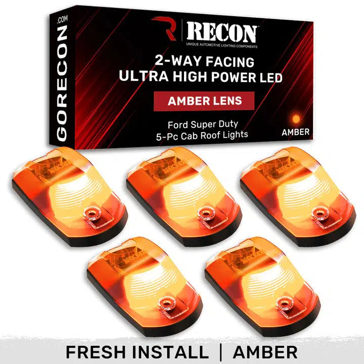 2017-2024 Powerstroke Cab Roof Light Set 2-Way Front & Rear Facing Ultra High-Power LED's Multiple Lens & Colors (5 Pack) (264342XXXXXX)-Marker Lights-RECON Lights-264342AMHPAM-Dirty Diesel Customs