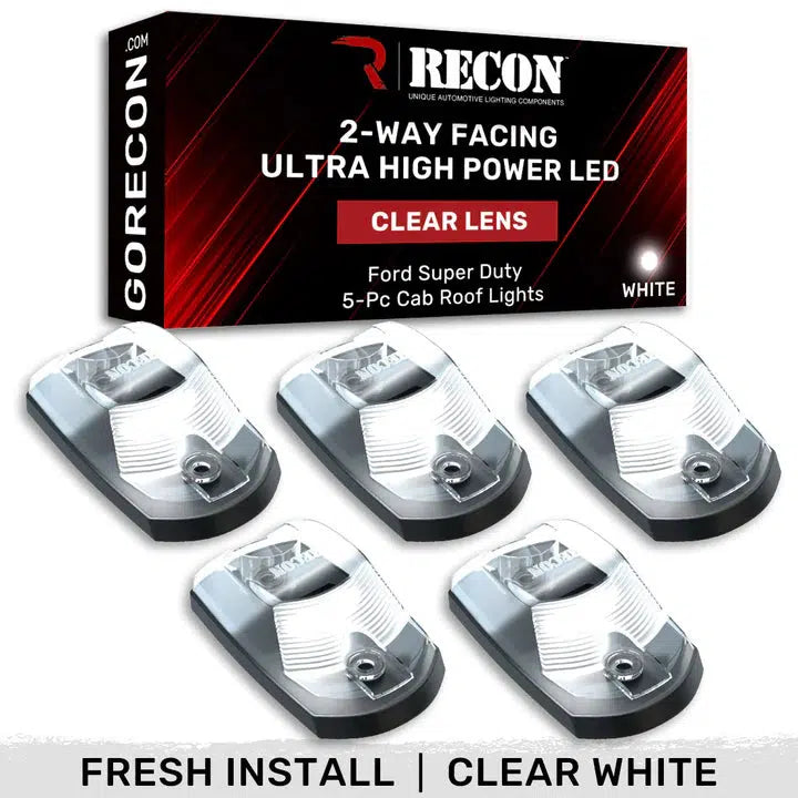 2017-2024 Powerstroke Cab Roof Light Set 2-Way Front & Rear Facing Ultra High-Power LED's Multiple Lens & Colors (5 Pack) (264342XXXXXX)-Marker Lights-RECON Lights-264342CLHPWH-Dirty Diesel Customs