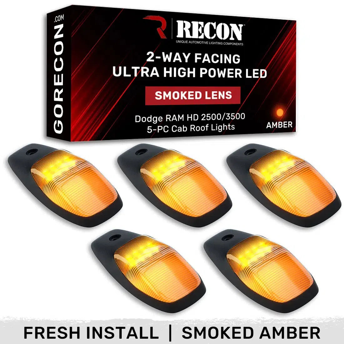 2019-2024 Cummins 5 Piece Cab Roof Lights (264345BKHPAM)-Marker Lights-RECON Lights-Dirty Diesel Customs