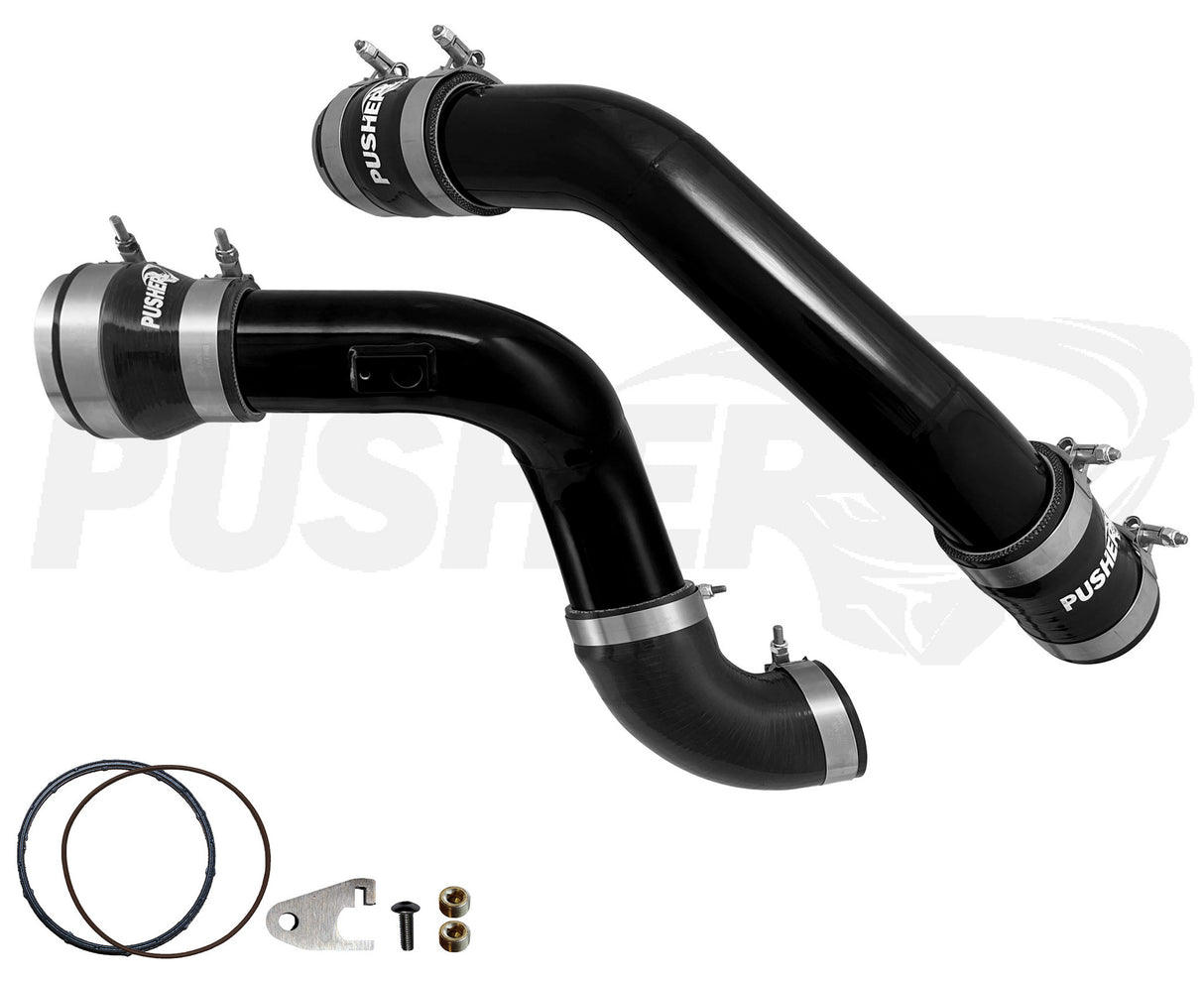 Pusher 3" Hot and Cold Side Charge Tube Set w/ Throttle Valve Adapter for 2023-2026 Ford 6.7L Powerstroke - Gloss Black
