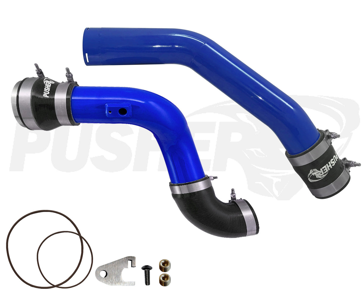 Pusher 3" Hot and Cold Side Charge Tube Set w/ Throttle Valve Adapter for 2023-2026 Ford 6.7L Powerstroke - Gloss Blue