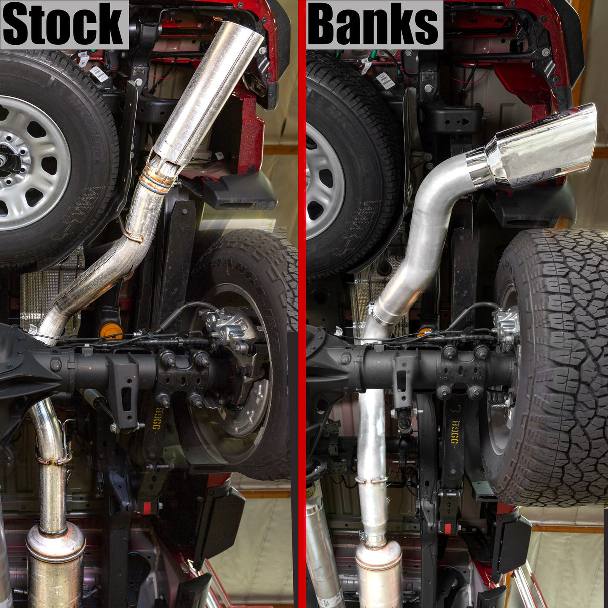 Banks Monster Exhaust 5 inch vs stock 4 inch underbody comparison - 2024-2026 Duramax L5P