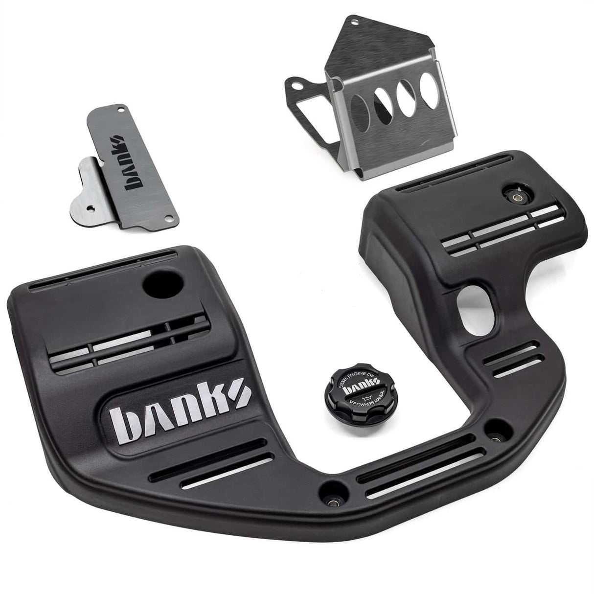 Banks engine cover with alternative mounting bracket for non-EGR 6.7L Cummins