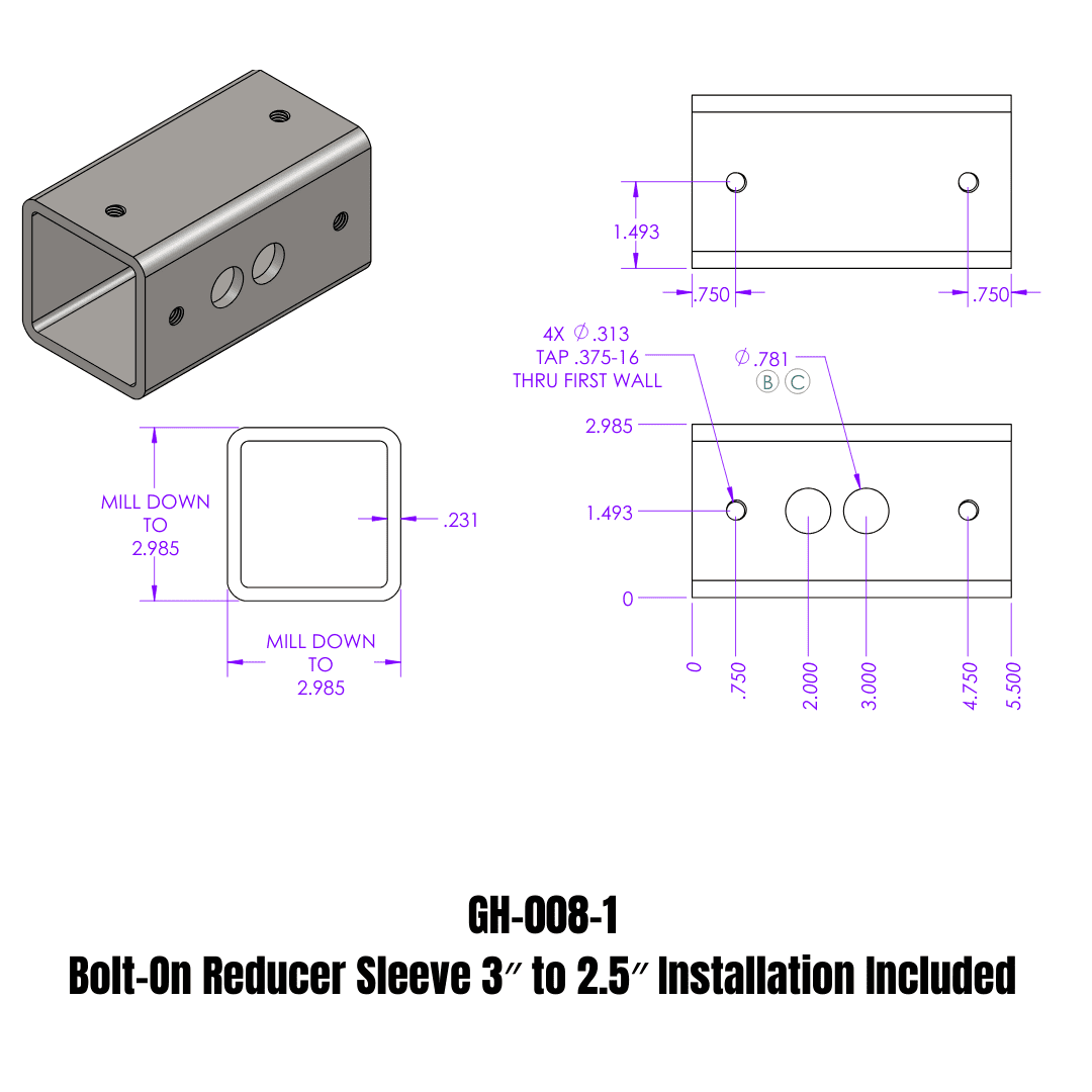 Universal Bolt-On Reducer Sleeve (GH-00X-1)-Towing Accessories-Gen-Y Hitch-GH-008-1-Dirty Diesel Customs