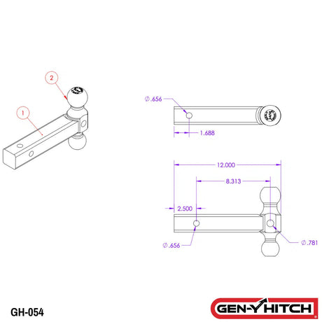 Universal Extended Dual-Ball Mount (GH-0XX)-Towing Accessories-Gen-Y Hitch-Dirty Diesel Customs
