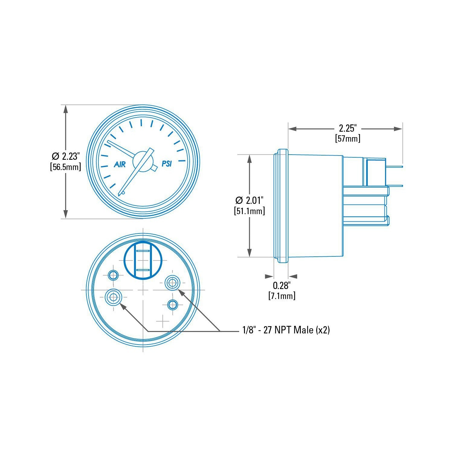 Universal Mechanical Air Gauge (HP10010)-Gauge Pod-PACBRAKE-Dirty Diesel Customs