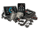 Edge EZX and Insight CTS3 kit for 2022.5-2025 GM 1500 3.0L Duramax, showing the CTS3 monitor, EZX module, A-pillar mount, wiring harness and cables