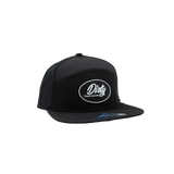 Dirty Diesel Weekender snapback in black, front view with silicone Dirty patch