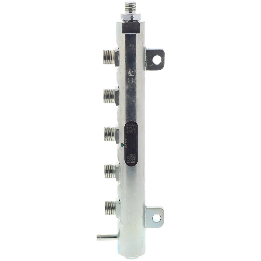 Bosch Duramax fuel rail, mounting tab and supply port detail