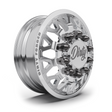 Dirty Forged Crown dually wheel set, front wheel, angled view