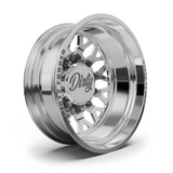 Dirty Forged Crown dually wheel set, rear wheel, angled view