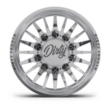 Dirty Forged Radium dually wheel set, rear wheel, face-on view