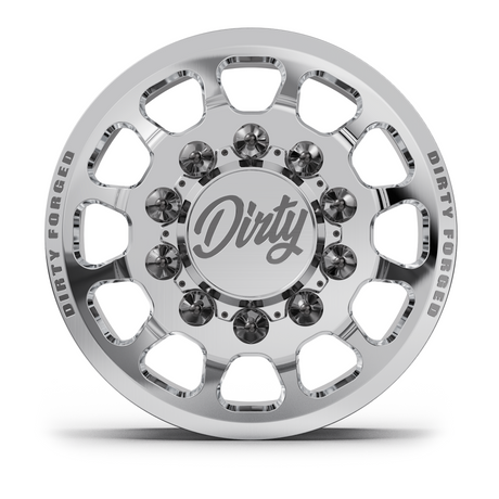 Dirty Forged Roadstar dually wheel set, front wheel, face-on view