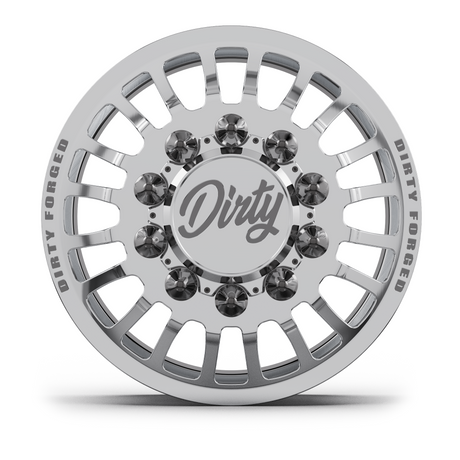 Dirty Forged Roman dually wheel set, front wheel, face-on view