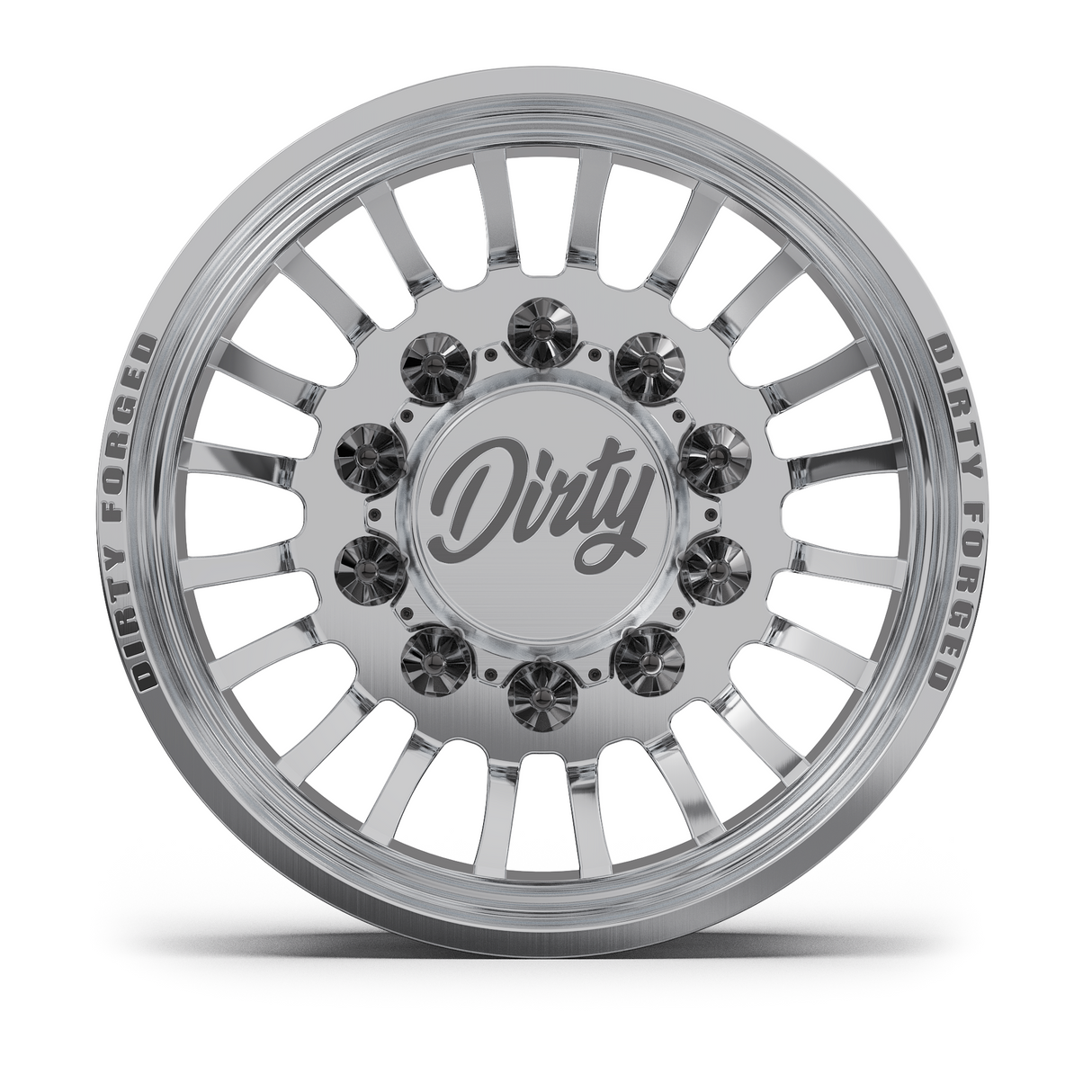 Dirty Forged Roman dually wheel set, rear wheel, face-on view