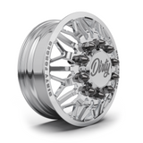 Dirty Forged Voyager dually wheel set, front wheel, angled view