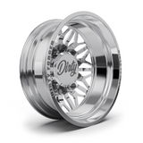 Dirty Forged Voyager dually wheel set, rear wheel, angled view