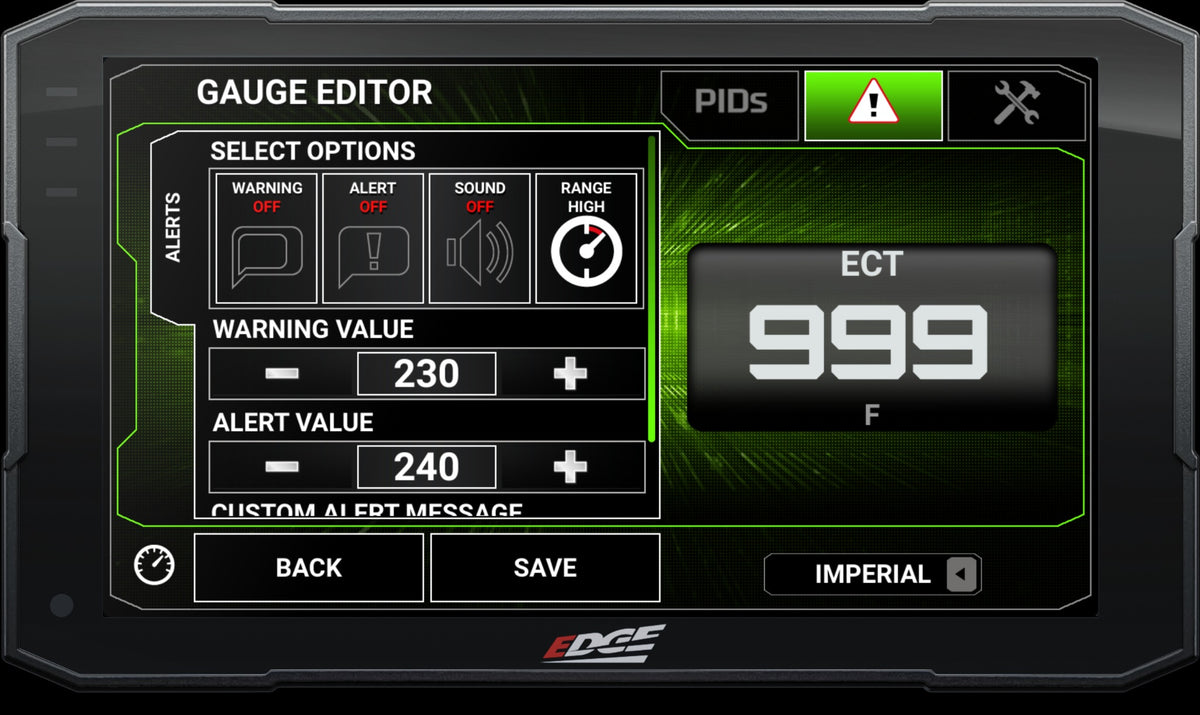Edge Insight CTS4 gauge warning settings