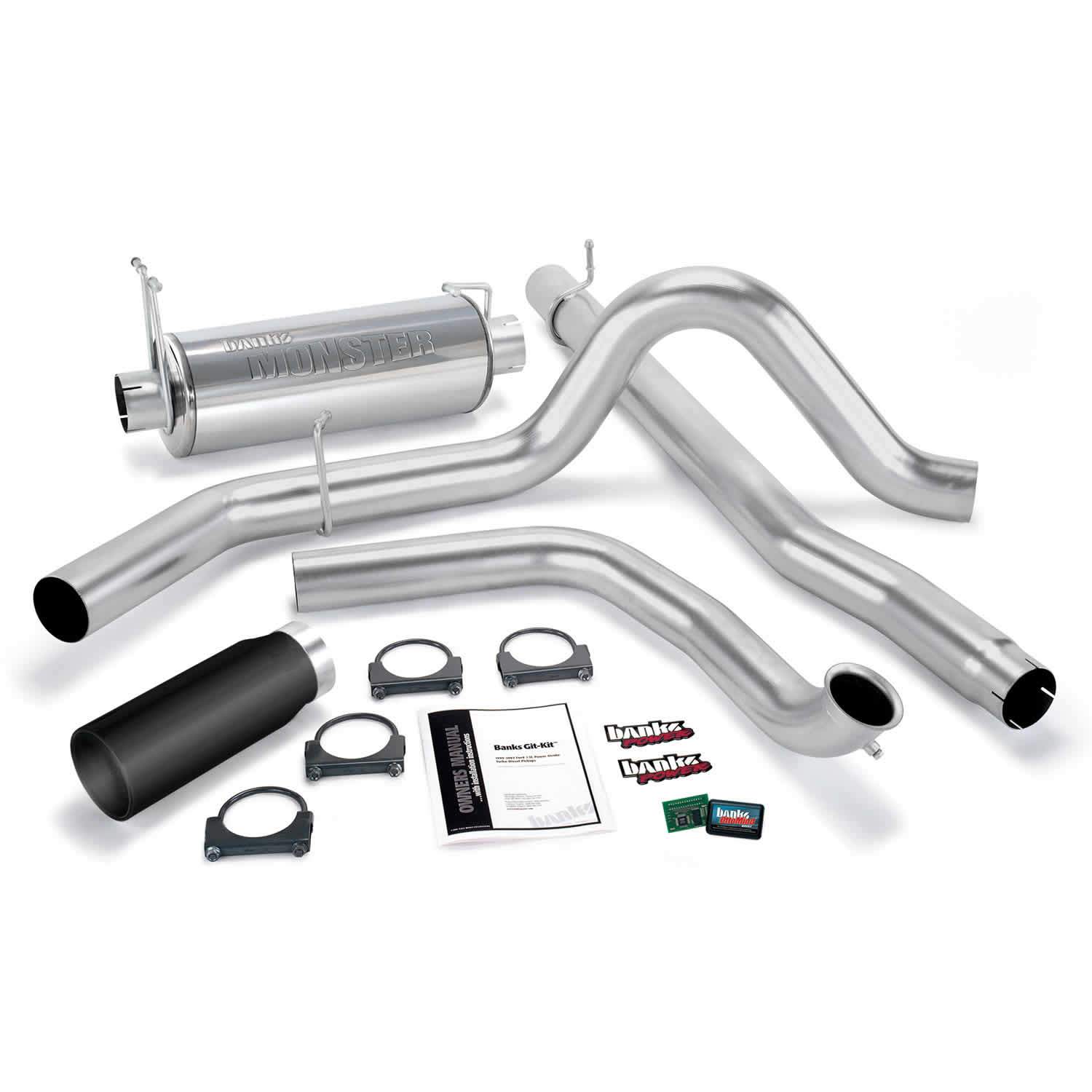 1999 Powerstroke Git-Kit Bundle Power System W/Single Exit Exhaust Black Tip (47511-B)-Computer Chip Programmer Kit-Banks Power-47511-B-Dirty Diesel Customs