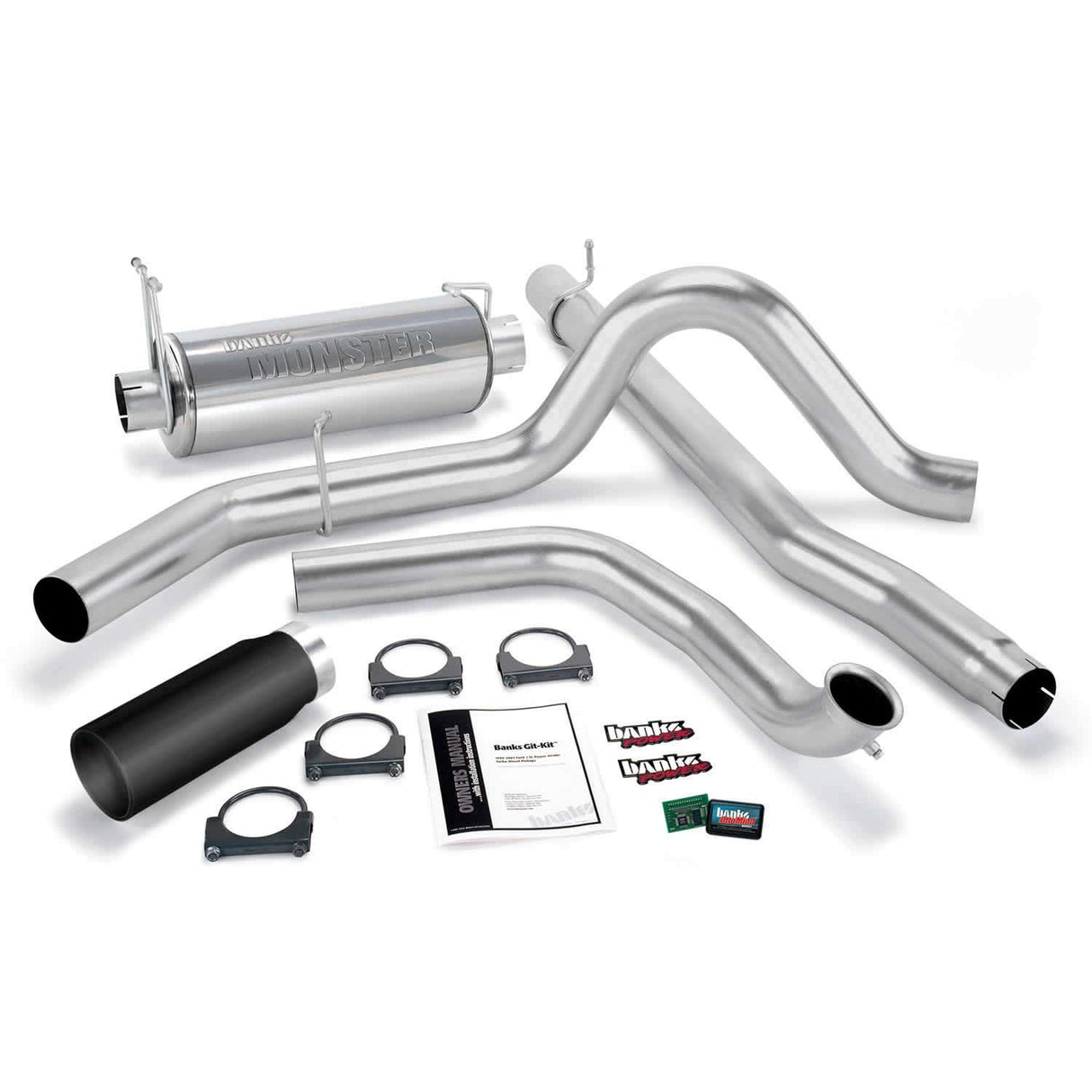 1999 Powerstroke Git-Kit Bundle Power System W/Single Exit Exhaust Black Tip (47511-B)-Exhaust System Kit-Banks Power-Dirty Diesel Customs