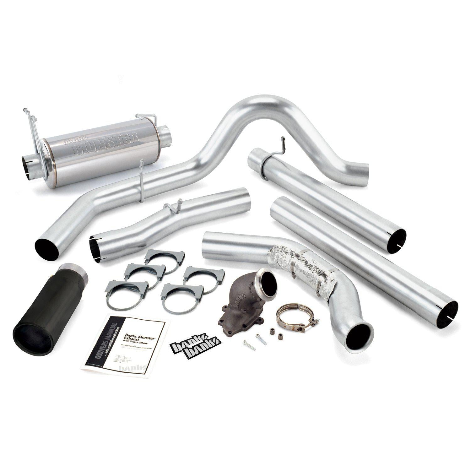 1999 Powerstroke Monster Exhaust W/Power Elbow w/Single Exit Chrome Tip w/Catyletic Converter (48658)-Exhaust System Kit-Banks Power-48658-B-Dirty Diesel Customs