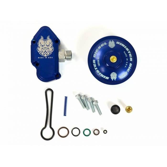 2003-2007 Powerstroke Blue Spring Kit w/Billet Spring Housing + Fuel Filter Cap (SD-FUELBLK-6.0-FFC)-Blue Spring Cap Kit-Sinister-Dirty Diesel Customs