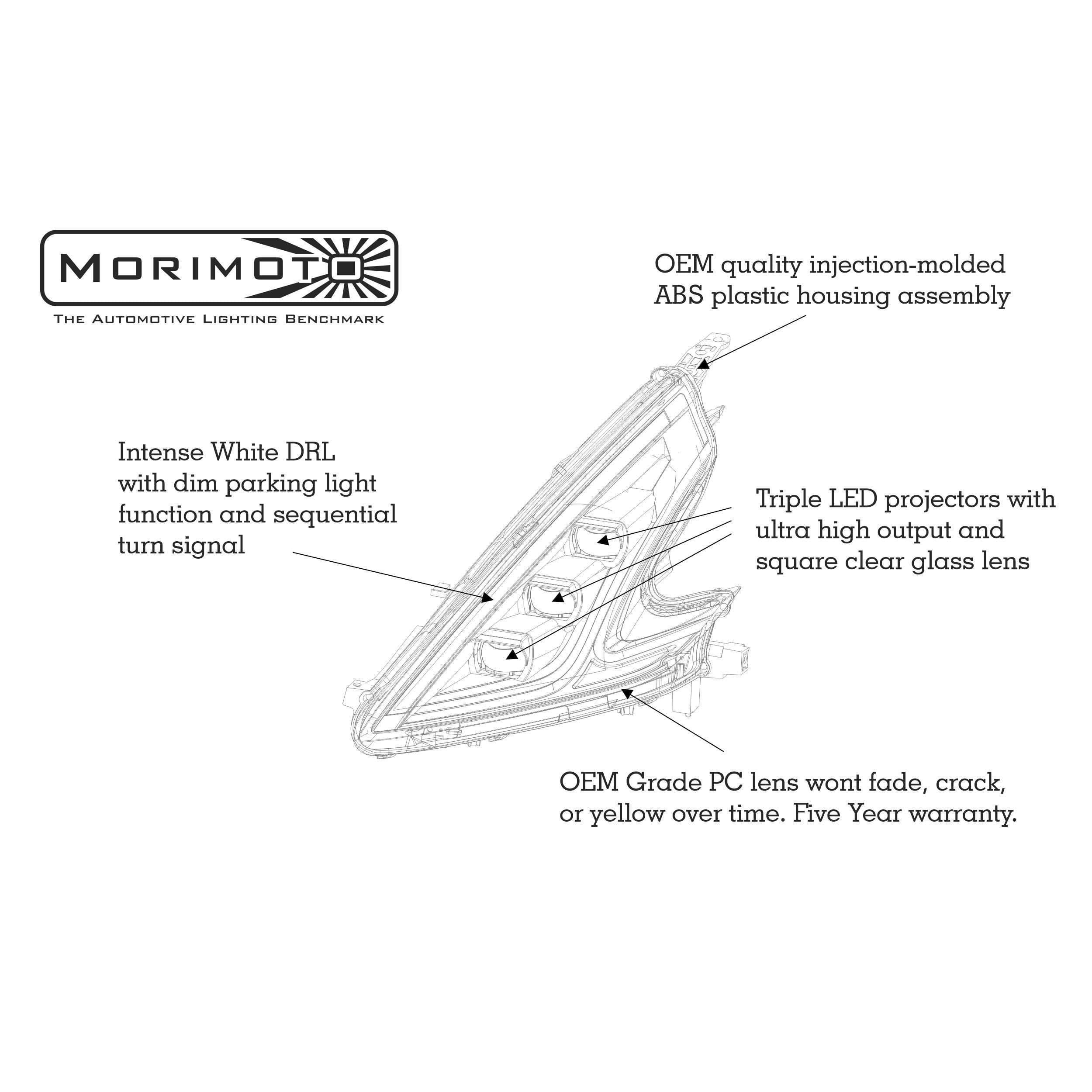2009-2020 Nissan 370Z XB LED LHD Black Headlights (LF474-ASM)-Headlights-Morimoto-Dirty Diesel Customs