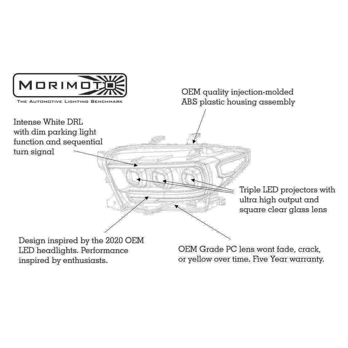 2016-2020 Toyota Tacoma XB LED Amber Headlights (LF530.2-A-ASM)-Headlights-Morimoto-Dirty Diesel Customs